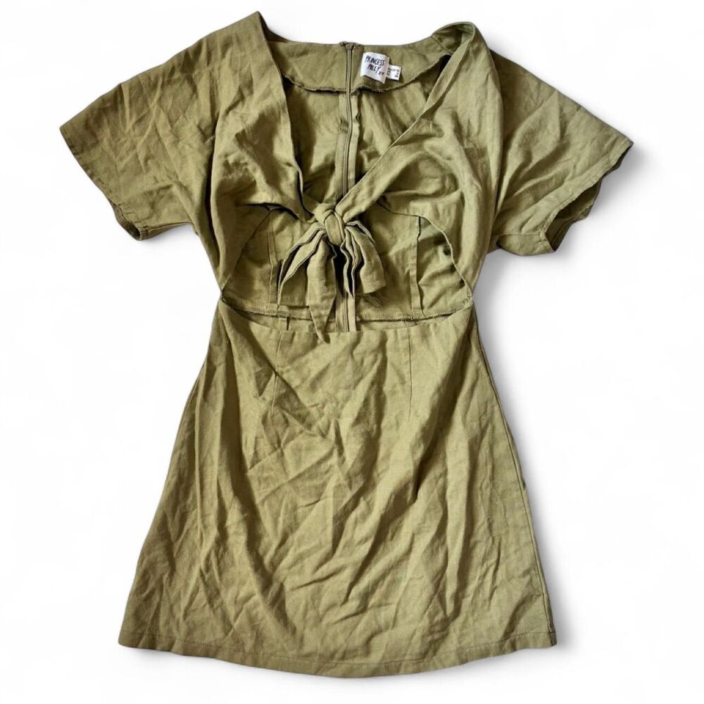 Princess Polly Olive Green Cotton Blend Open Front Dress